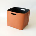 Set of 2 Leather Brown Cube Storage Bins