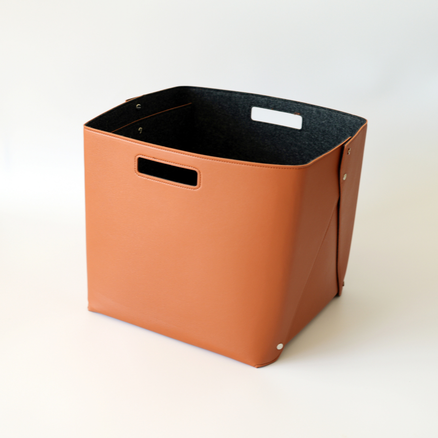 Set of 2 Leather Brown Cube Storage Bins