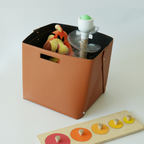 Set of 2 Leather Brown Cube Storage Bins