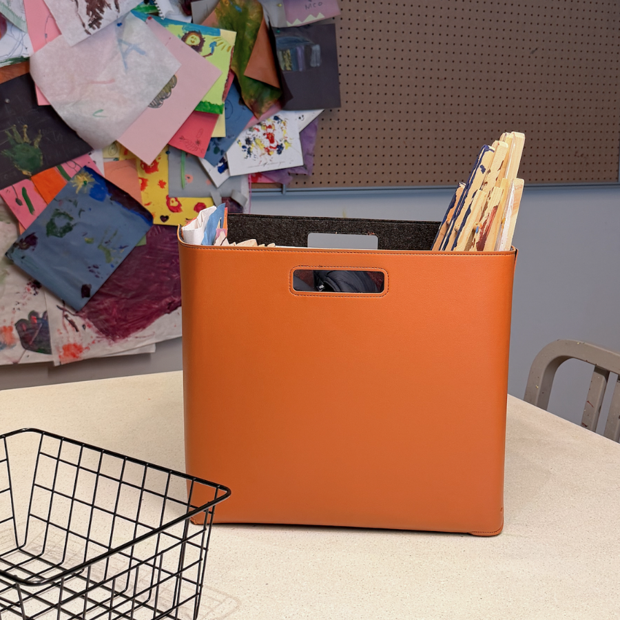 Set of 2 Leather Brown Cube Storage Bins