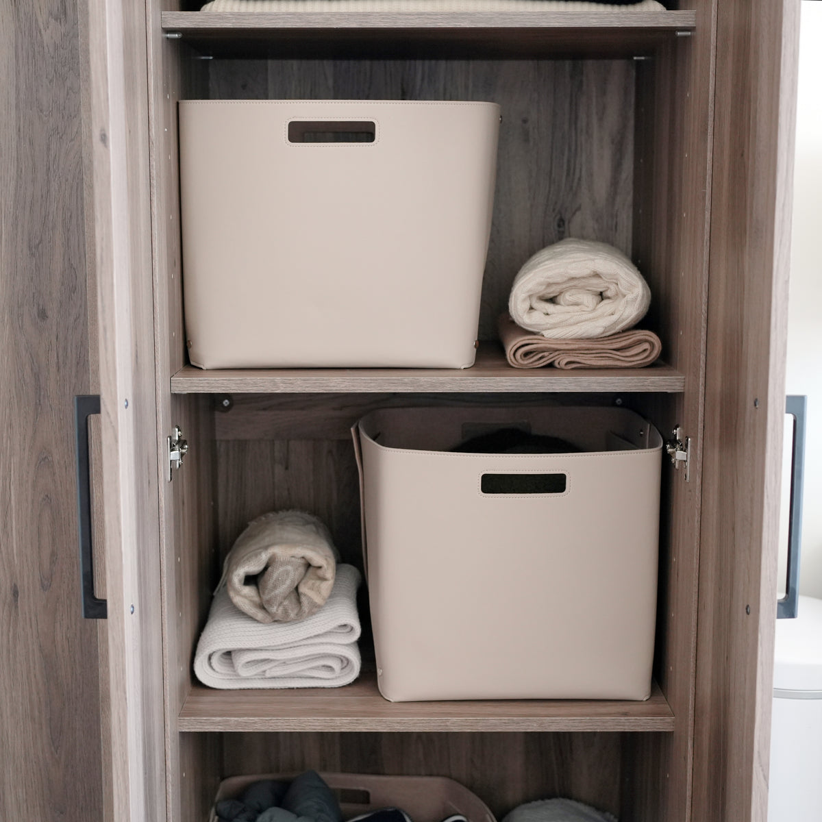 Set of 2 Oatmeal Beige Cube Storage Bins