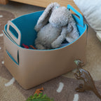 Set of 2 Aqua Tan Foldable Storage Basket