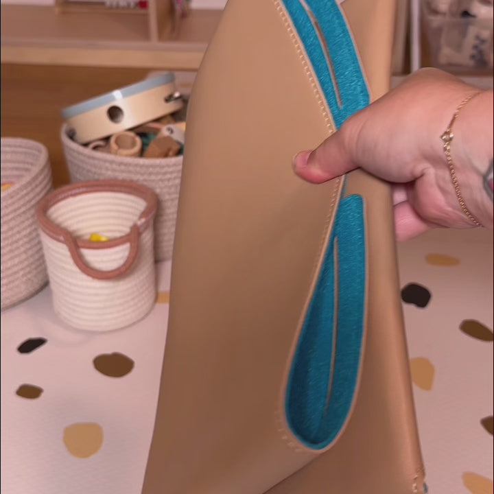 Set of 2 Aqua Tan Foldable Storage Basket