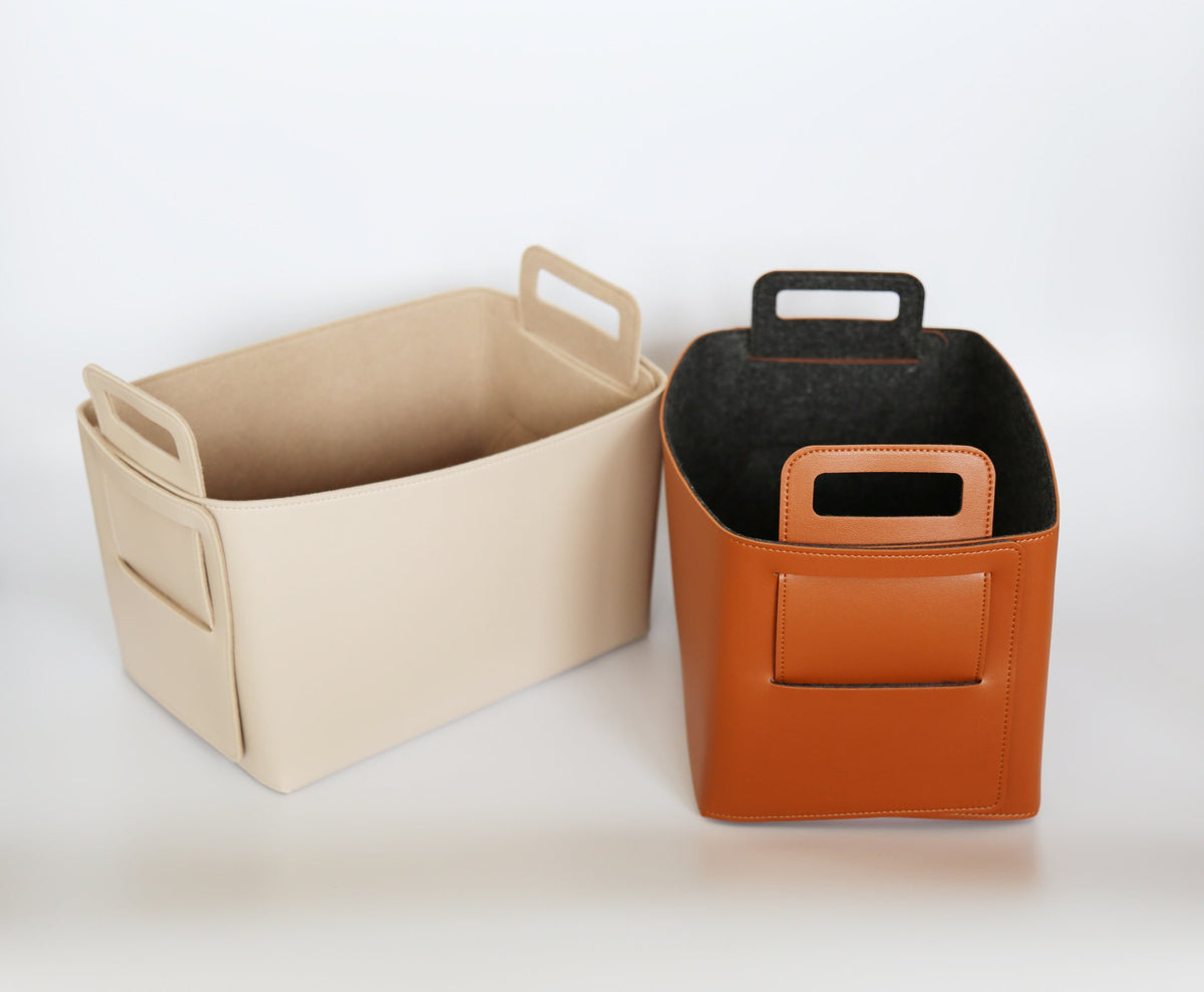 Set of 2 Oatmeal Beige Foldable Storage Basket